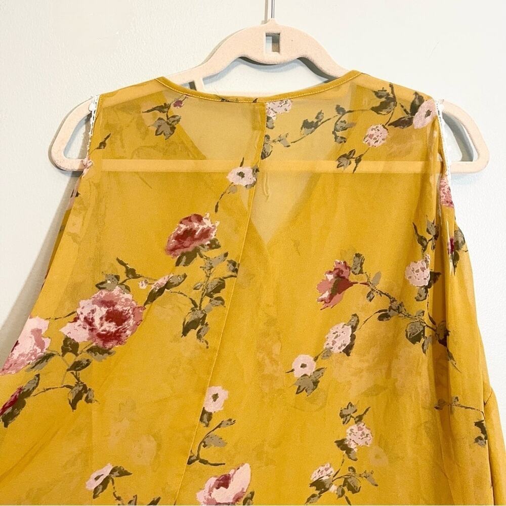 Pink Blush Yellow Floral Sheer Open Shoulder Blouse Size XL - Picture 8 of 16